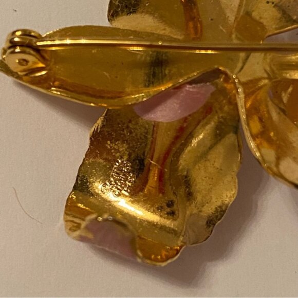 CERRITO ORIGINAL 1982 BROOCH PIN PINK ENAMEL GOLD TONE FLOWER IRIS ORCHID - Picture 8 of 8